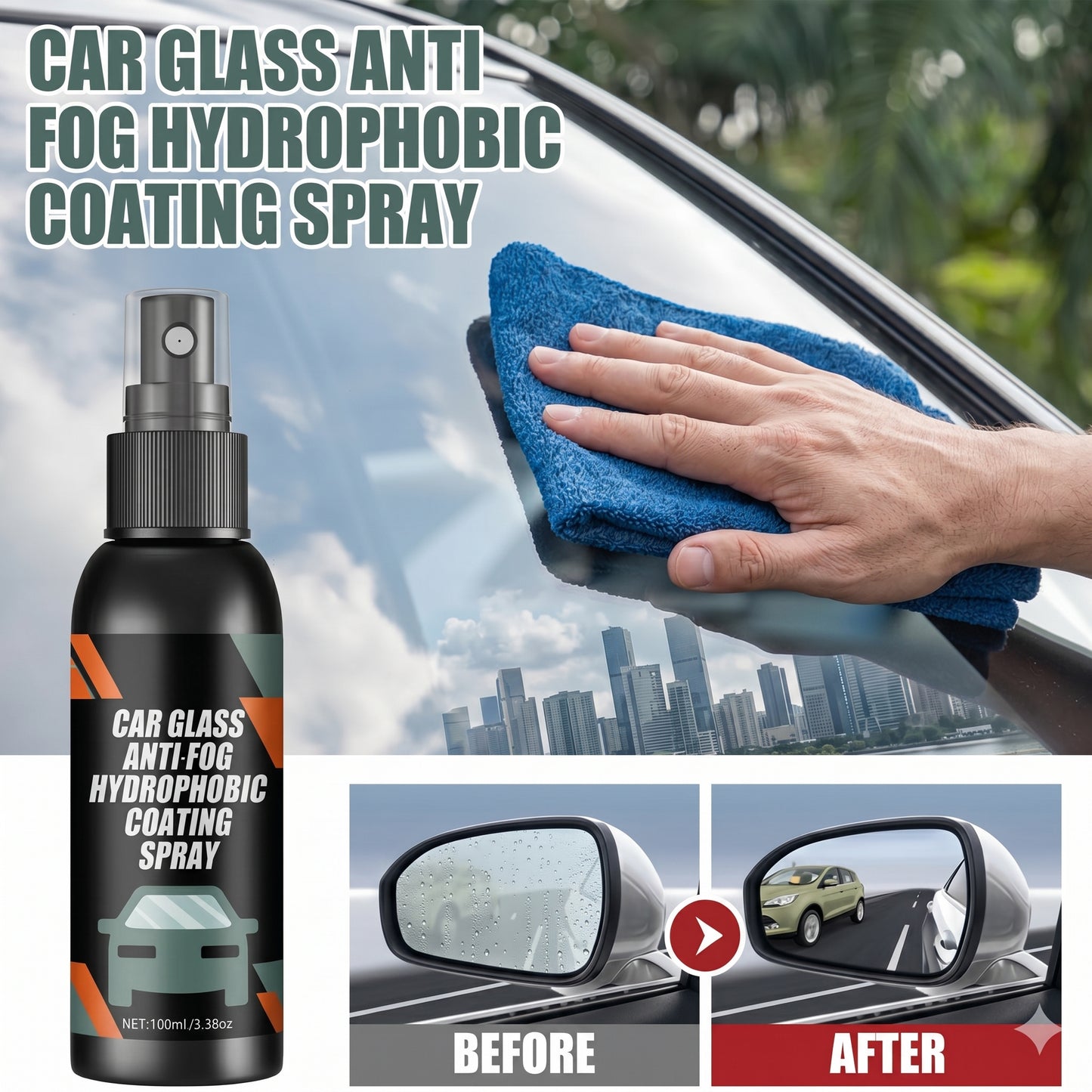 FogFree Drive™ Anti-Fog Hydrophobic Car Glass Spray Fog Free Drive